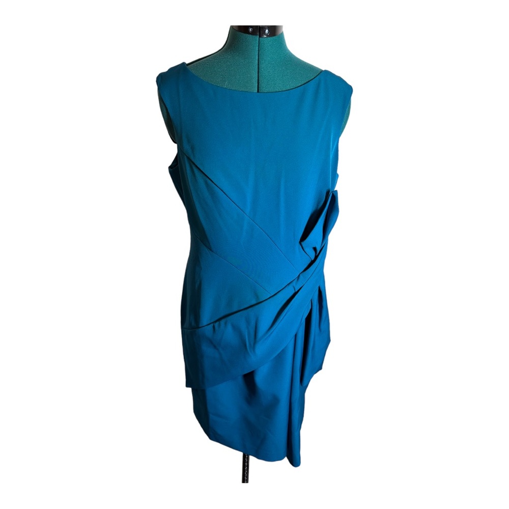 Eliza J SIDE DRAPE LAGUNA CREPE COCKTAIL DRESS IN TEAL NWOT - Picture 4 of 11